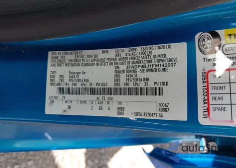 2015 Ford Fiesta Se из США, поврежденный, VIN 3FADP4BJ1FM142007